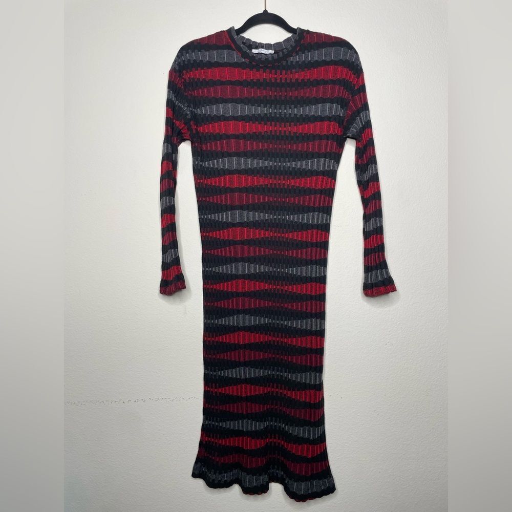 Zara Striped Knit Long Sleeve Dress